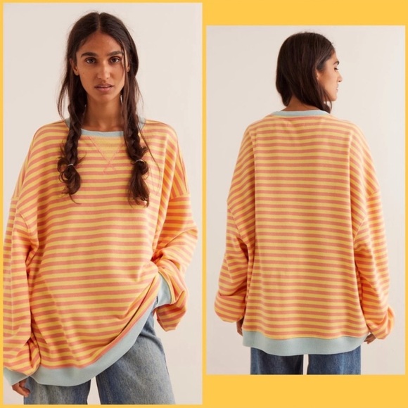 Free People Classic Striped Oversized Crewneck NWOT. Dandelion combo - Picture 4 of 4